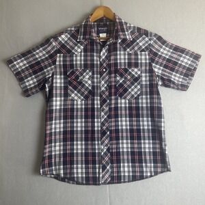 Wrangler Western‎ Short Sleeve Shirt Mens Large Plaid Button Up Cowboy Rodeo
